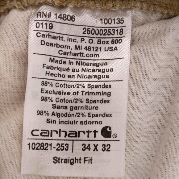 Carhartt Custom Acid Wash Carpenter Pants Straight Fit Distressed Khaki Sz 34x32 - Picture 9 of 9